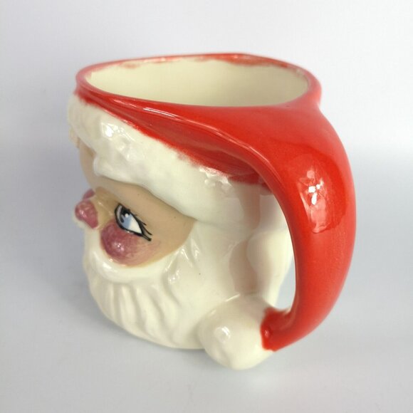 Vintage Ceramic Santa Christmas Mug Hand Painted Eyelashes Rosy Cheeks '82 Retro - Picture 2 of 9
